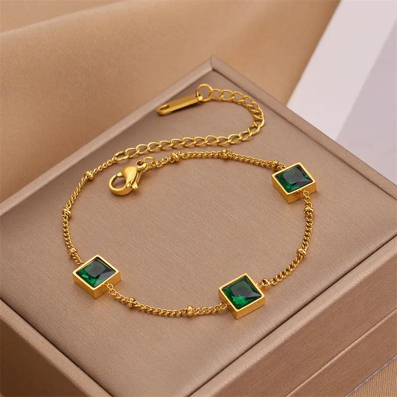 Pulseira Dourada com Esmeralda - Sundian - Sundian