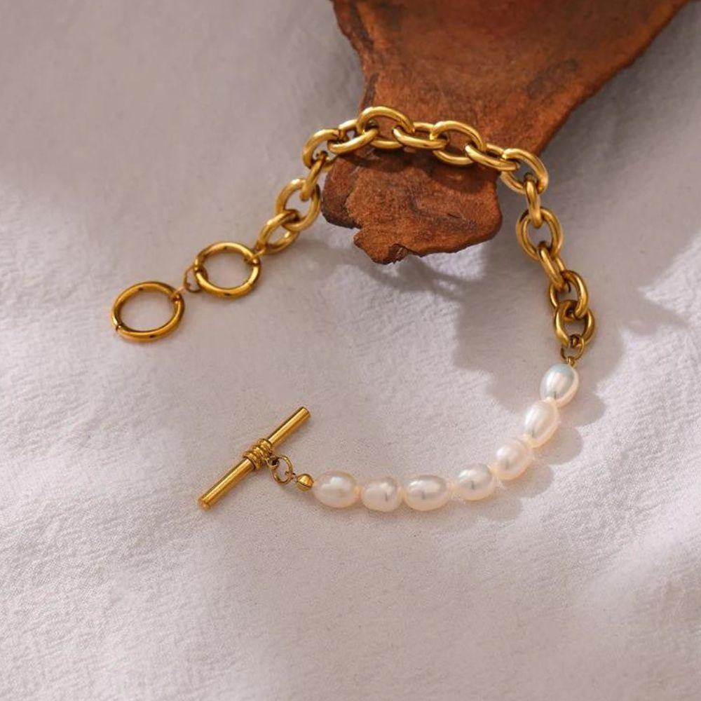 Pulseira Elos Com Pérolas Agua Doce - Sundian - Sundian