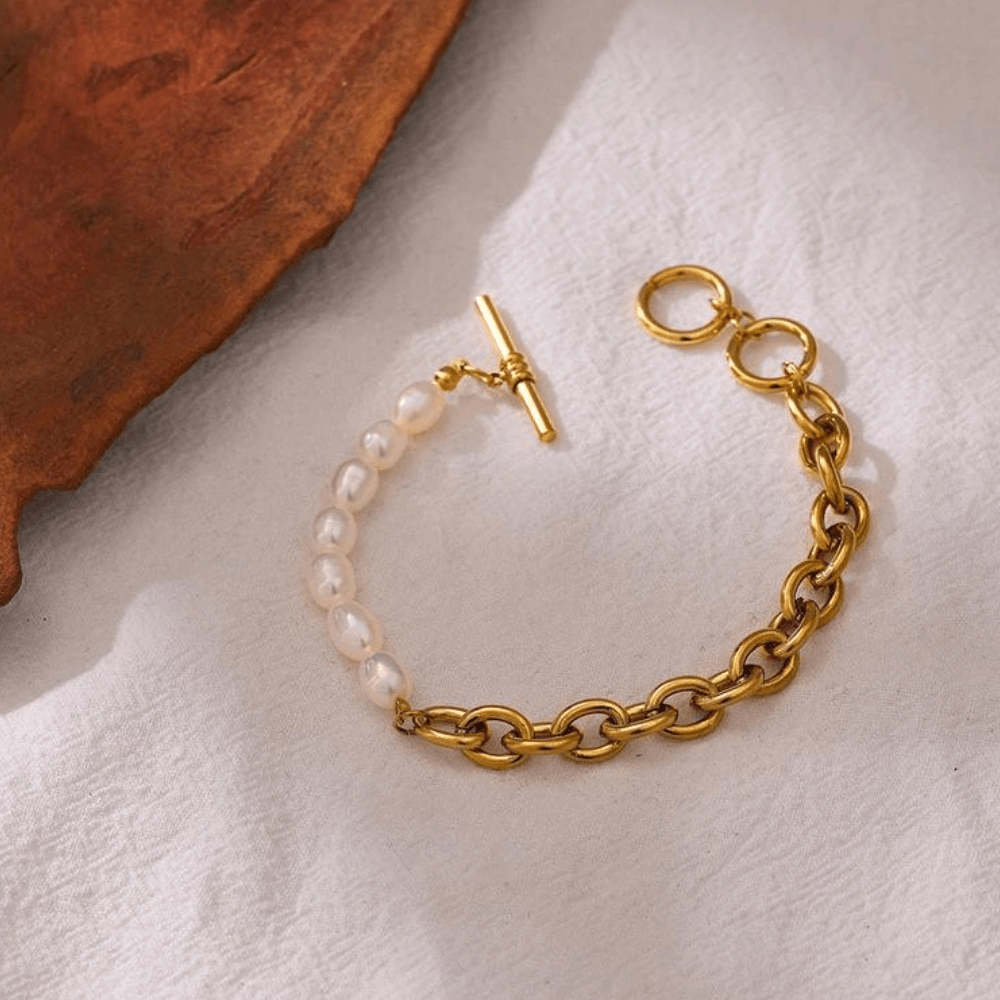 Pulseira Elos Com Pérolas Agua Doce - Sundian - Sundian