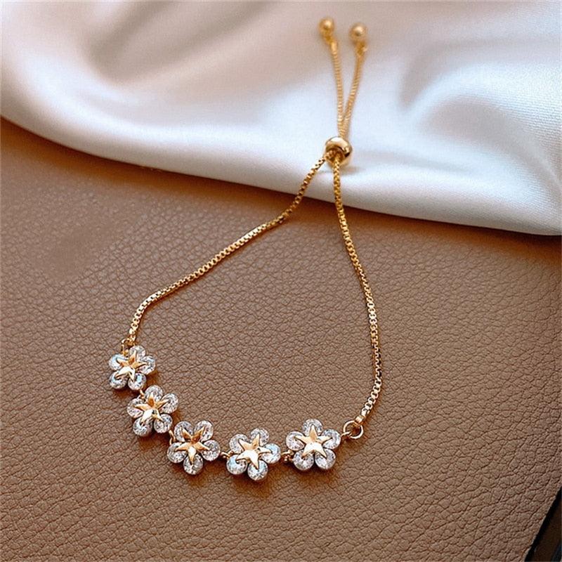 Pulseira com Flores e Zircônia Ajustável - Sundian - Sundian