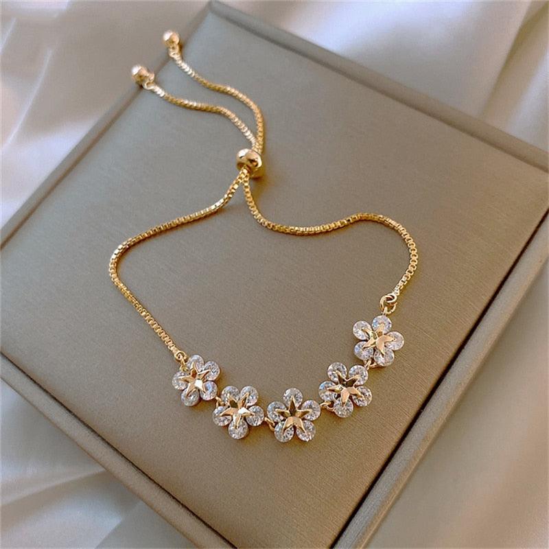 Pulseira com Flores e Zircônia Ajustável - Sundian - Sundian