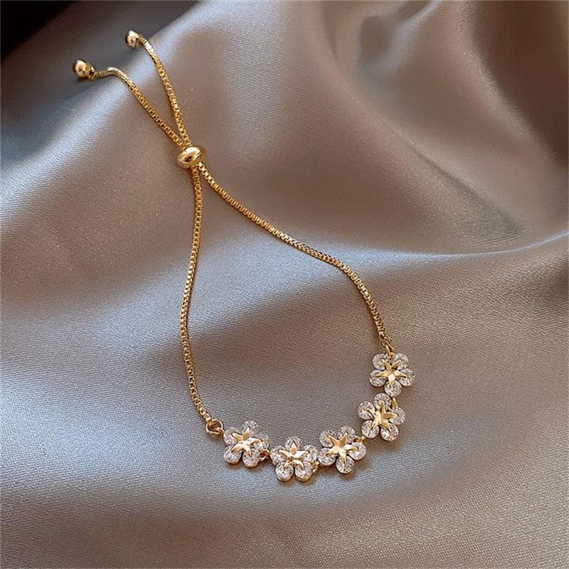 Pulseira com Flores e Zircônia Ajustável - Sundian - Sundian