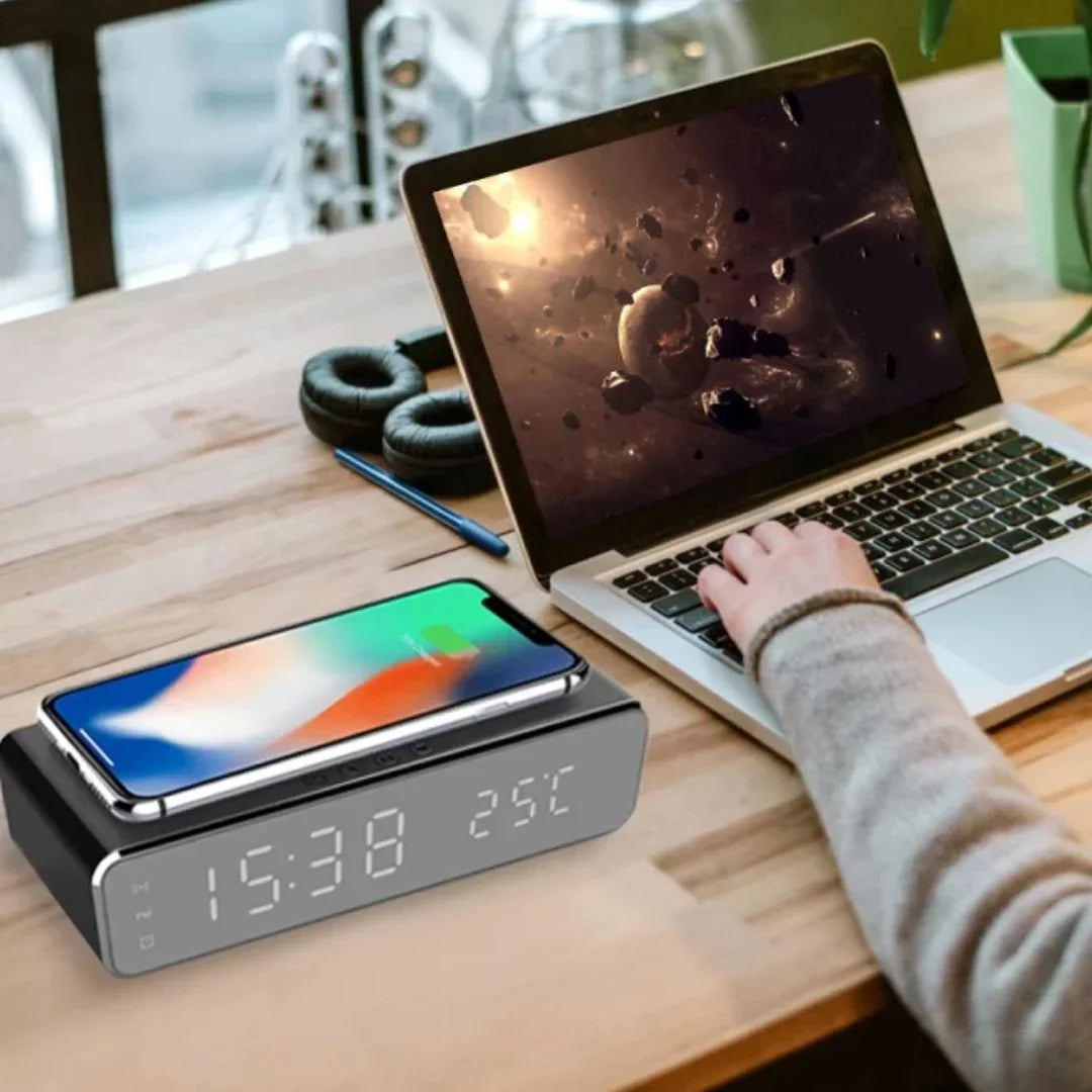 Digital Clock with Wireless Charger - TechCharge