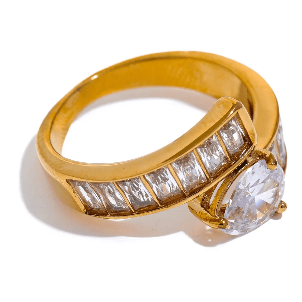 Anel Ajustável Zircônia Cúbica Banhado a Ouro 18k - Sundian