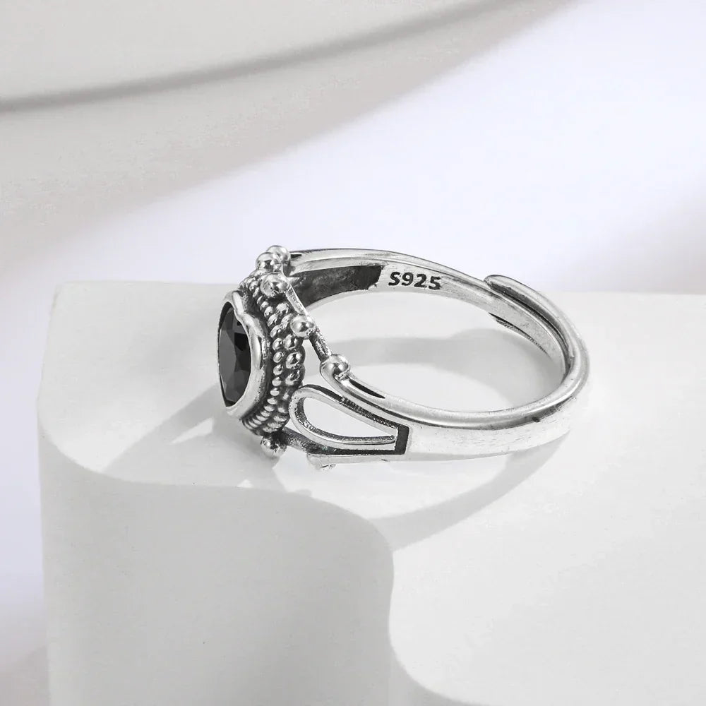 Anel Dark Heart em Prata 925 Ajustável — Design Gótico Elegante e Atemporal - Sundian