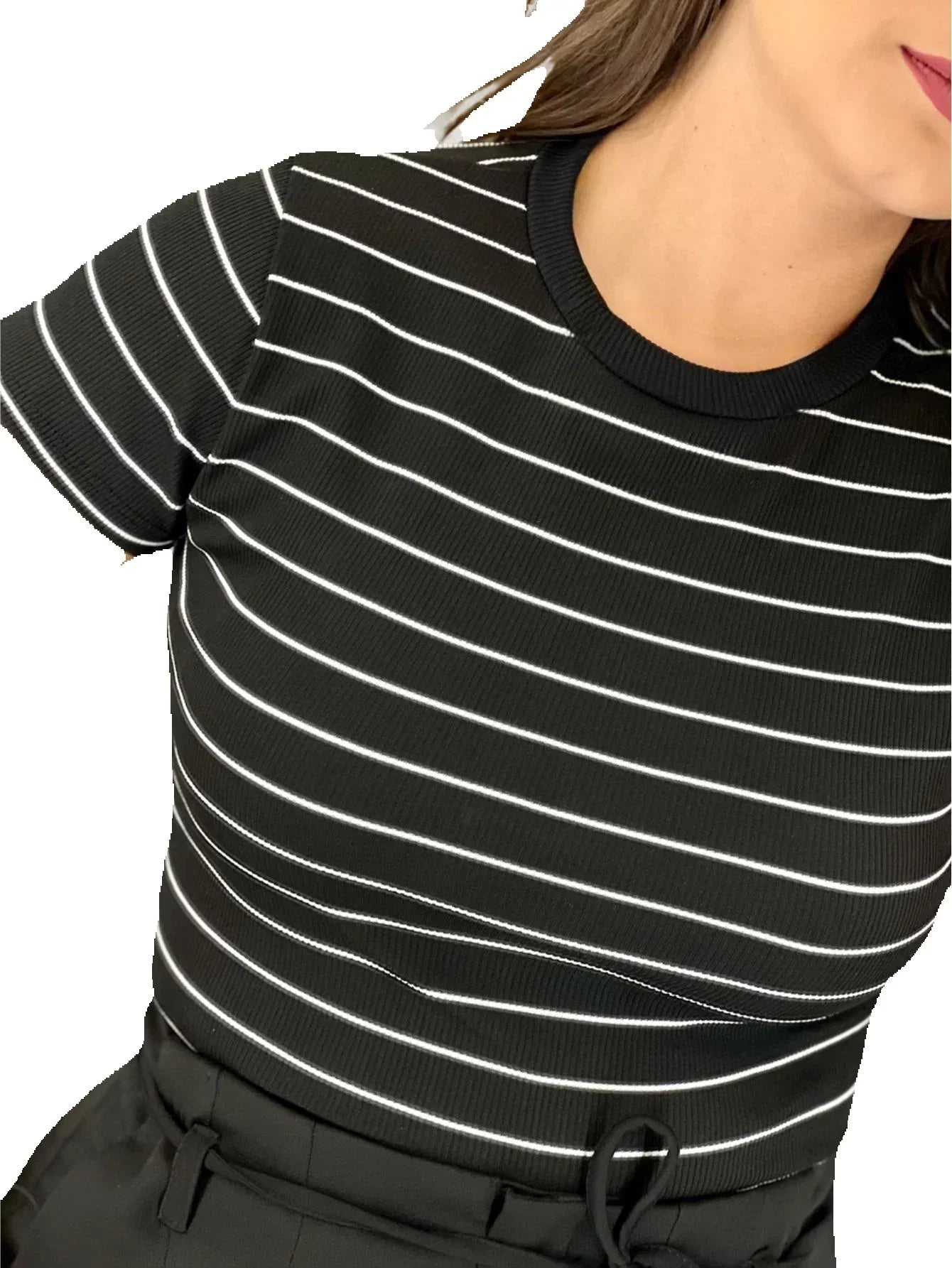 Women's Striped Ribbed T-Shirt – Modern Casual Style – Spring/Summer