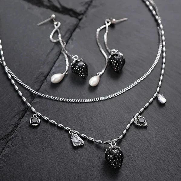Collar de fresa negra - Cadena de 45 cm
