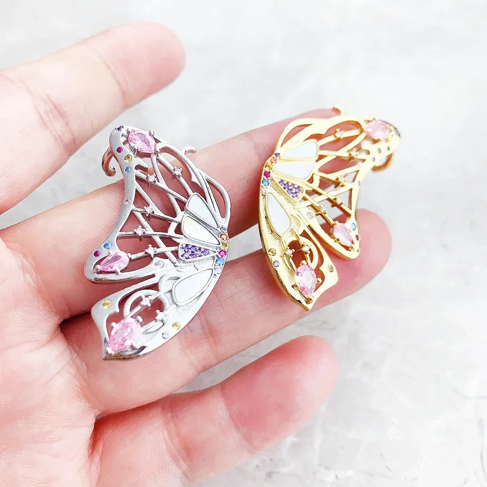 Par de pendientes de mariposa en plata 925, estilo Ear Cuff