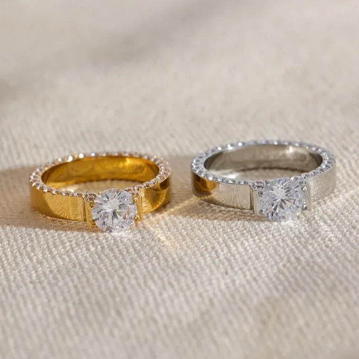 Anel Brilho Moderno Zircônia Banhado a Ouro 18k - Sundian