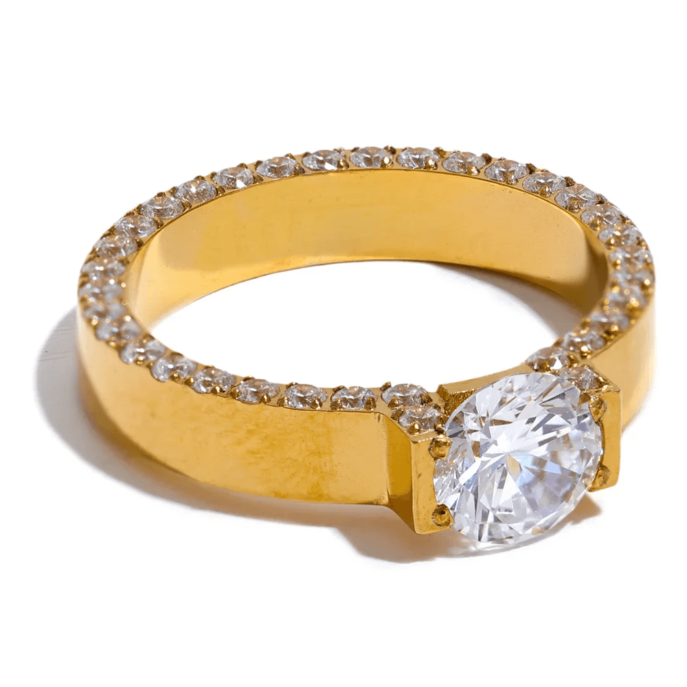 Anel Brilho Moderno Zircônia Banhado a Ouro 18k - Sundian