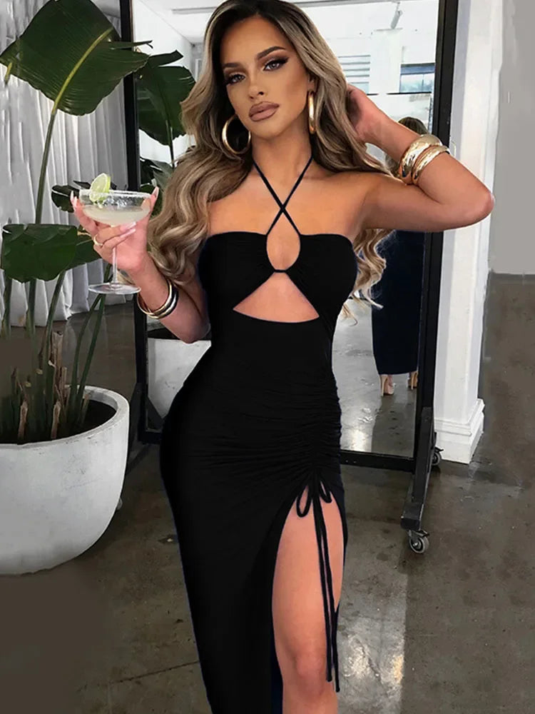 Vestido Midi Slim Sexy – Sem Mangas e Decote nas Costas