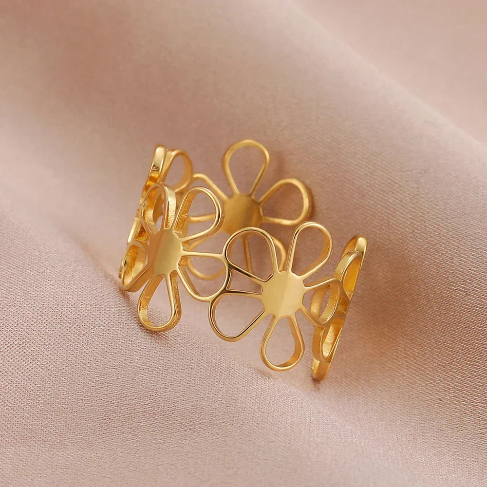 Anel Ajustável Flores Delicadas – Design moderno com toque clássico - Sundian
