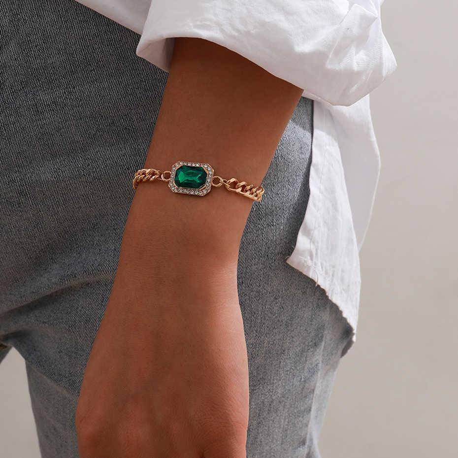 Pulsera de cristal de esmeralda y circonita - Bañado en oro de 18 quilates