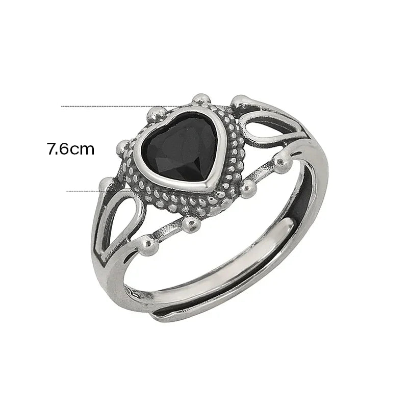 Anel Dark Heart em Prata 925 Ajustável — Design Gótico Elegante e Atemporal - Sundian