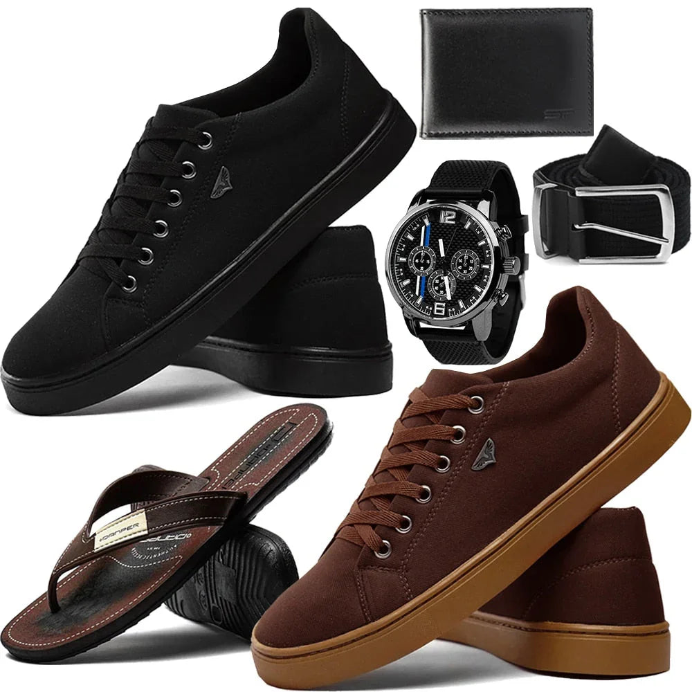 Super 6-in-1 Men's Fashion Kit: 2 pairs of Sneakers + Flip-flops/ Watch/ Wallet and Belt