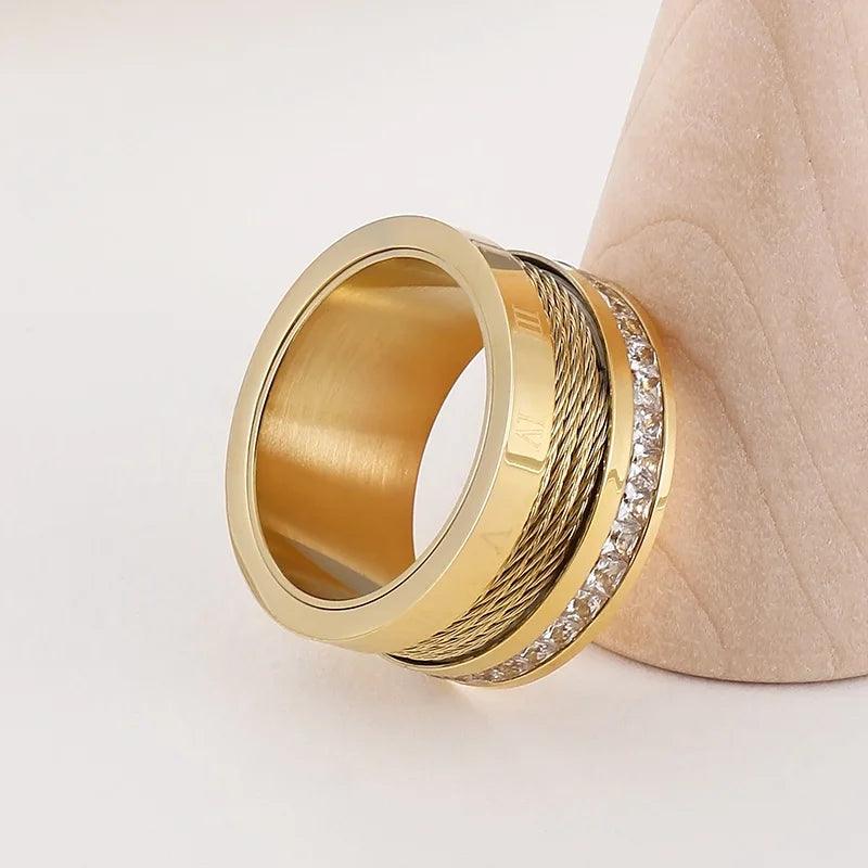 Anel Romano Corda Banhado a Ouro 18k - Sundian