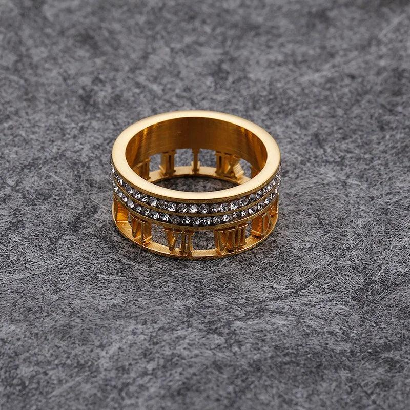 Anel Romano Zircônia Banhado a Ouro 18k - Sundian