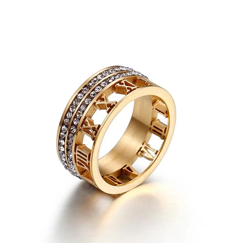 Anel Romano Zircônia Banhado a Ouro 18k - Sundian
