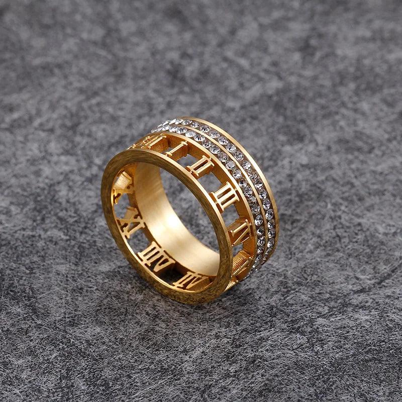 Anel Romano Zircônia Banhado a Ouro 18k - Sundian