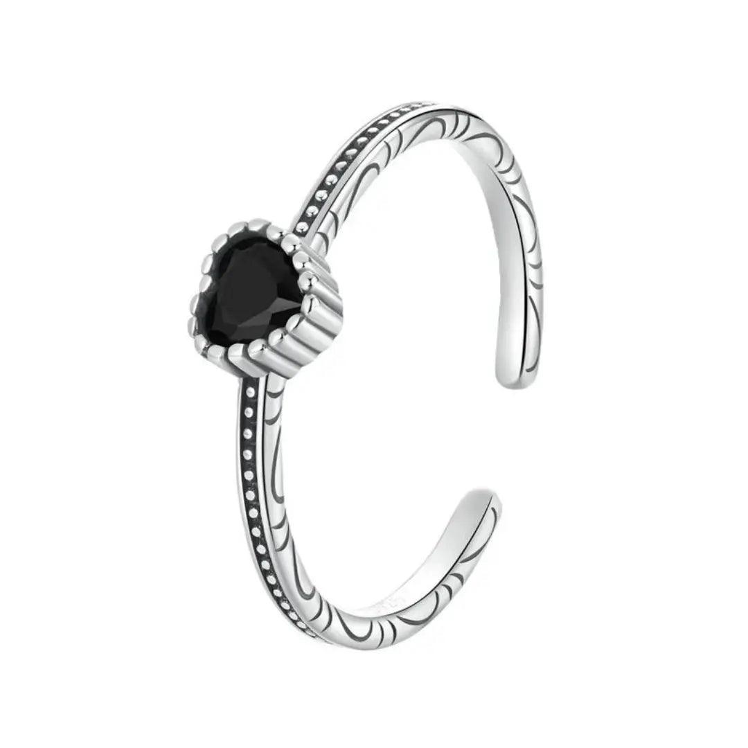 Anel Love Black Ajustável em Prata - Sundian