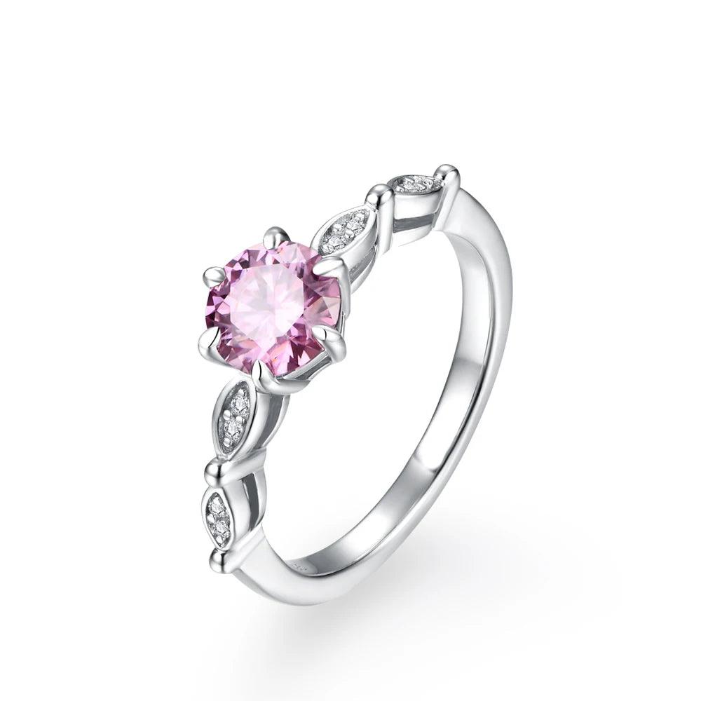 Anel Moissanite Pedra Rosa Banhado a Ouro Branco 18k - Sundian