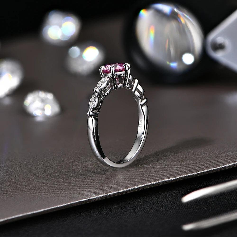 Anel Moissanite Pedra Rosa Banhado a Ouro Branco 18k - Sundian