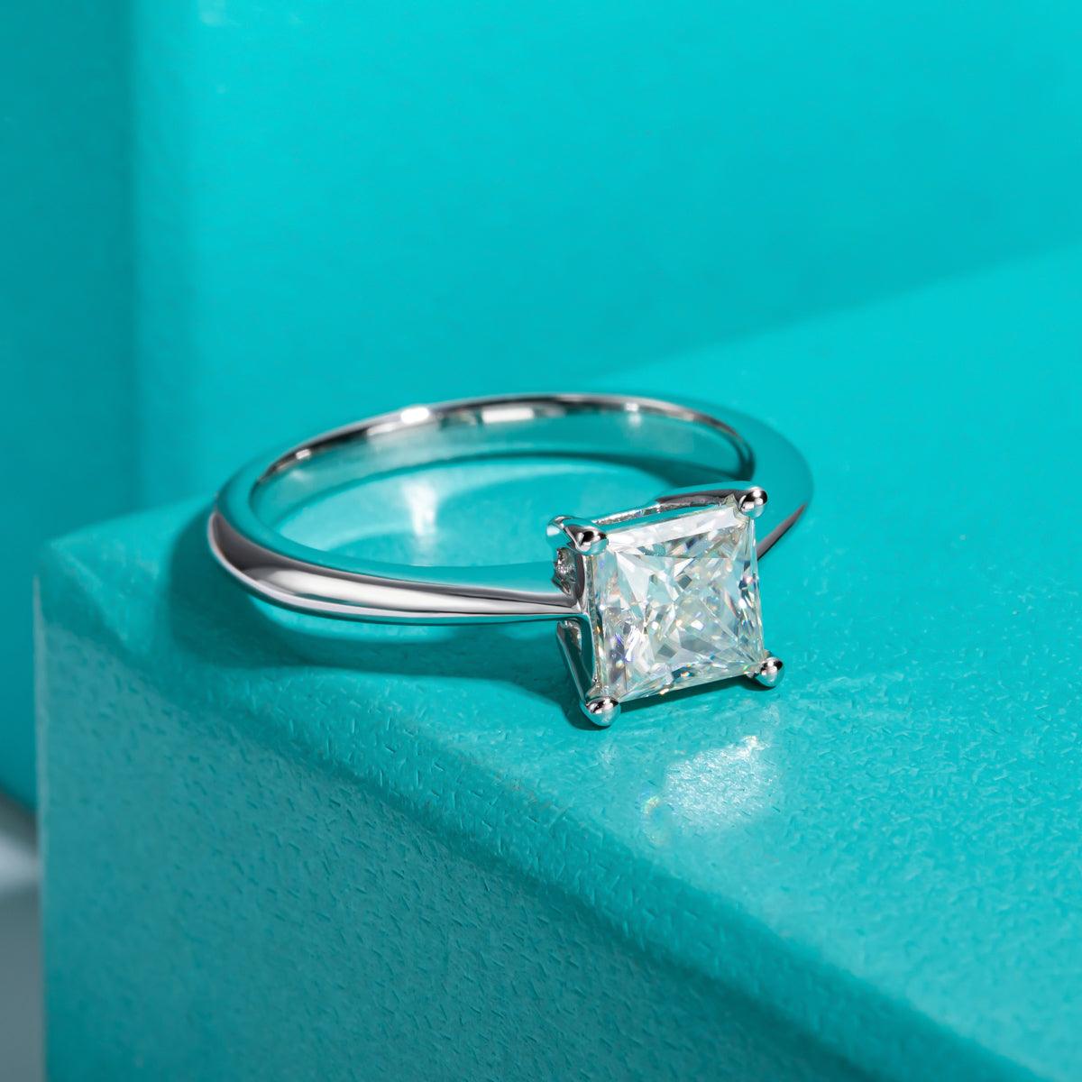 Anel Solitário Moissanite Quadrada Princesa - Sundian