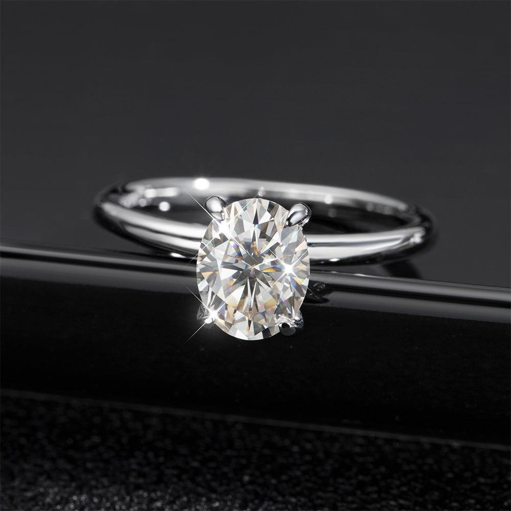Anel Solitário Oval Moissanite Prata - Sundian
