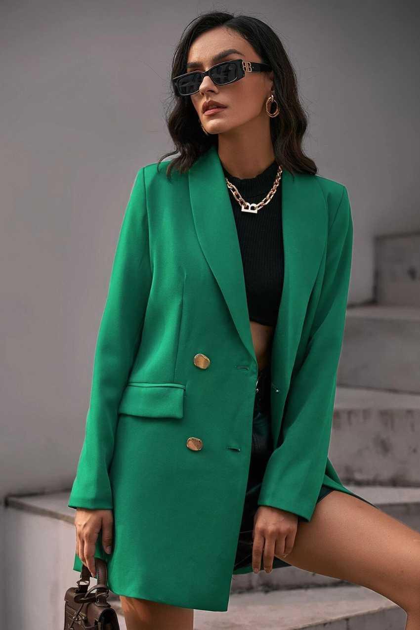 Blazer Feminino Neoprene Botão Duplo Ajustado – Design moderno com toque clássico - Sundian