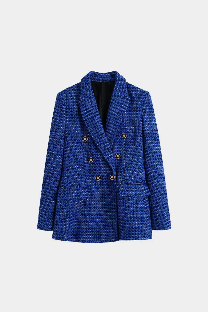 Blazer Tweed Botão Duplo Manta Elegante Azul – Simplesmente irresistível - Sundian