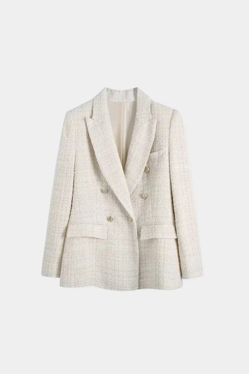 Blazer Tweed Branco Botão Duplo – Elegância e conforto para o dia a dia - Sundian