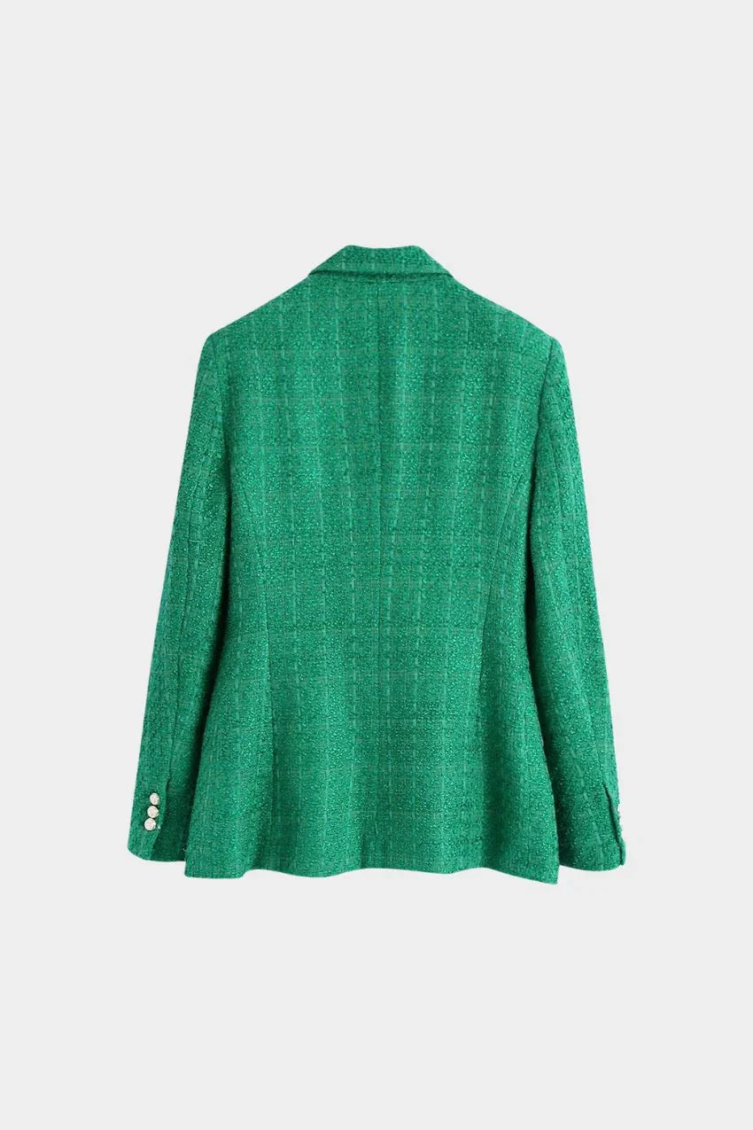 Blazer Tweed Botão Duplo Elegante Verde – Visual encantador para brilhar - Sundian