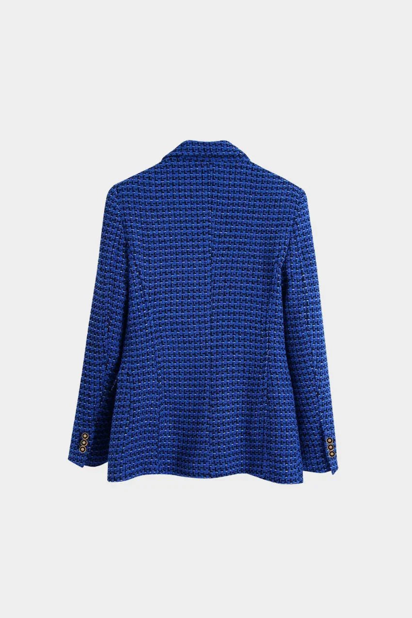 Blazer Tweed Botão Duplo Manta Elegante Azul – Simplesmente irresistível - Sundian
