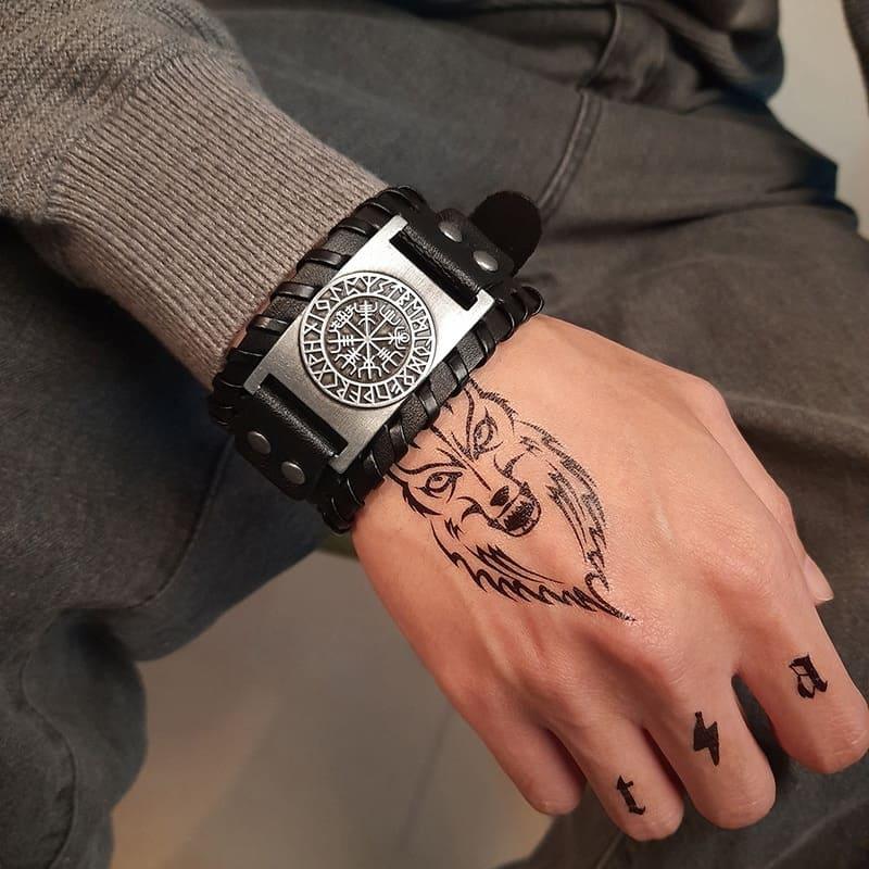 Bracelete de Couro Viking - Vegvísir