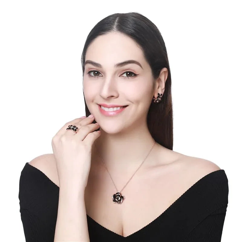 Conjunto de collar y pendientes - Rosa Negra