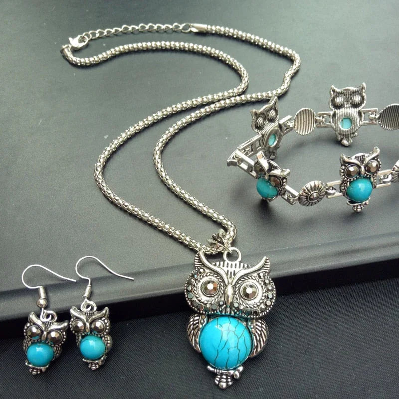 Conjunto de collar, pulsera y pendientes - Búho