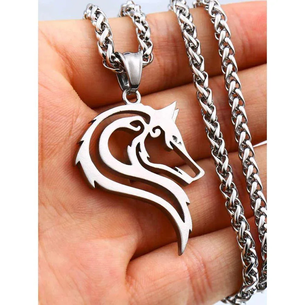 Steel Wolf Chain and Pendant - Lone Wolf