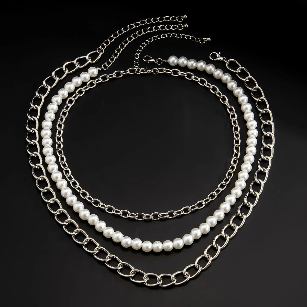 Set of 3 Pearl and Silver Necklaces