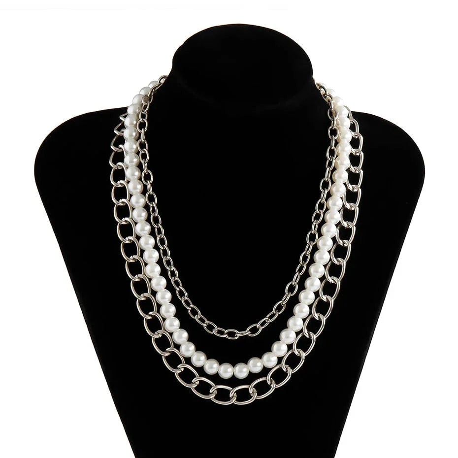 Set of 3 Pearl and Silver Necklaces