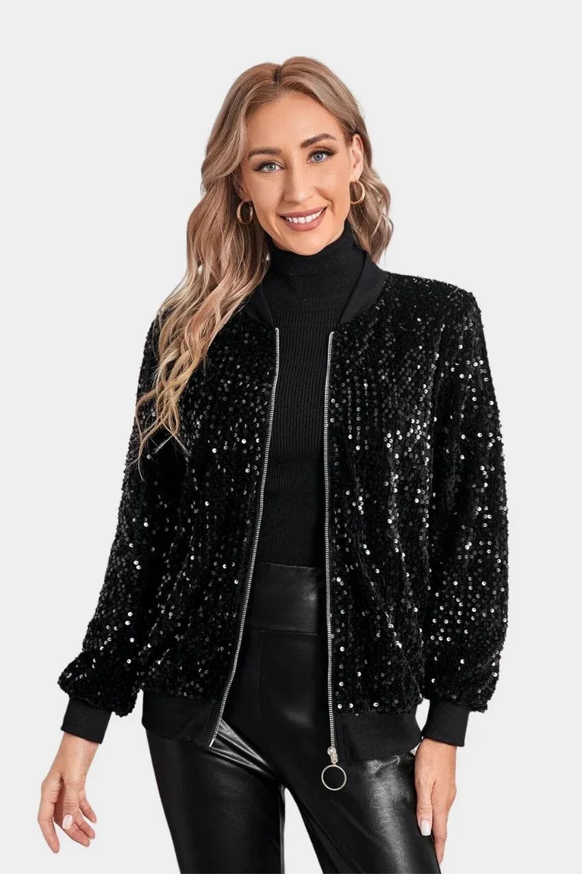 Jaqueta Bomber lantejoula Slin Ziper – Design moderno com toque clássico