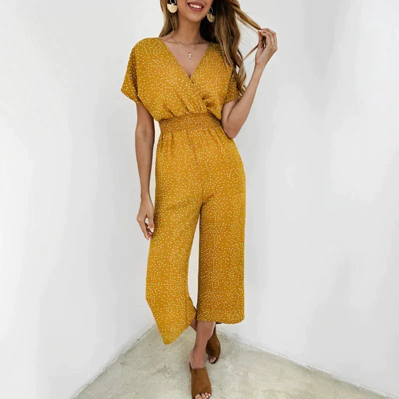 Women's Long V-Neck Jumpsuit - Soft touch and charming look