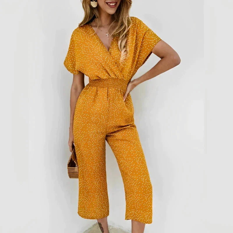 Women's Long V-Neck Jumpsuit - Soft touch and charming look
