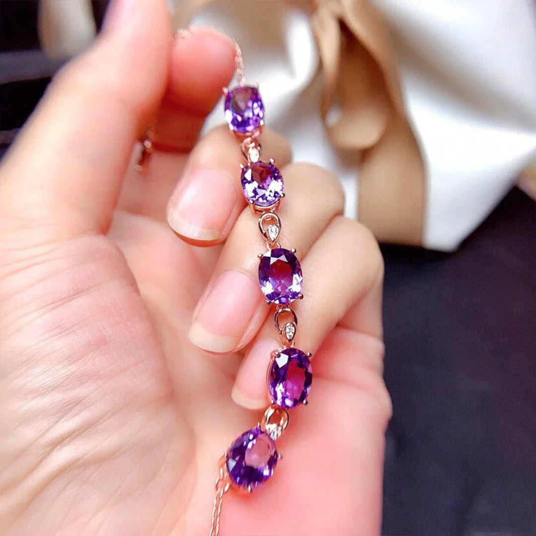 Pulsera de Amatista Rosa bañada en Plata 925