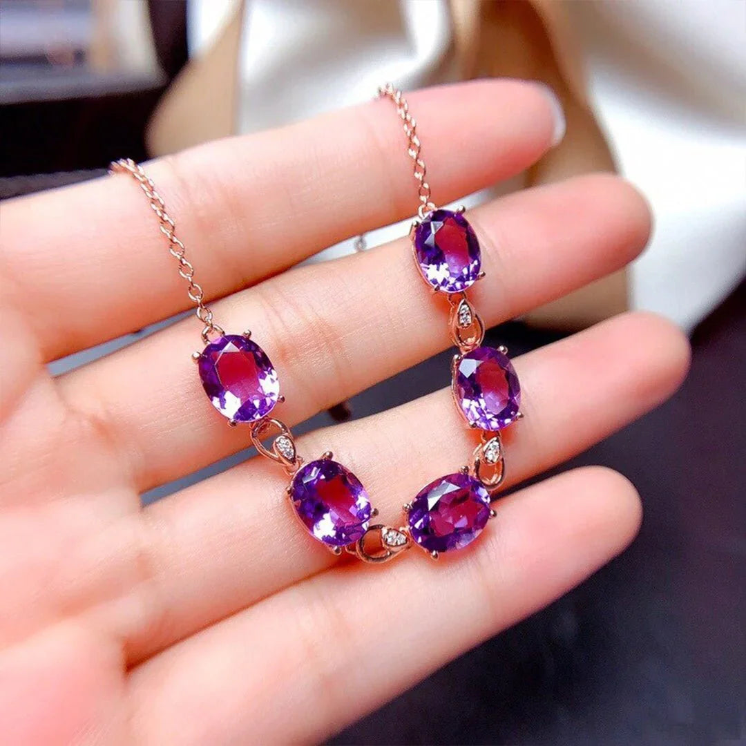 Pulsera de Amatista Rosa bañada en Plata 925