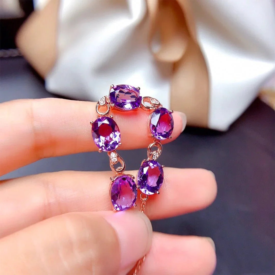 Pulsera de Amatista Rosa bañada en Plata 925