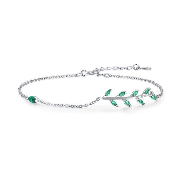 Pulseira Folhas Verdes Prata 925 - Sundian - Sundian