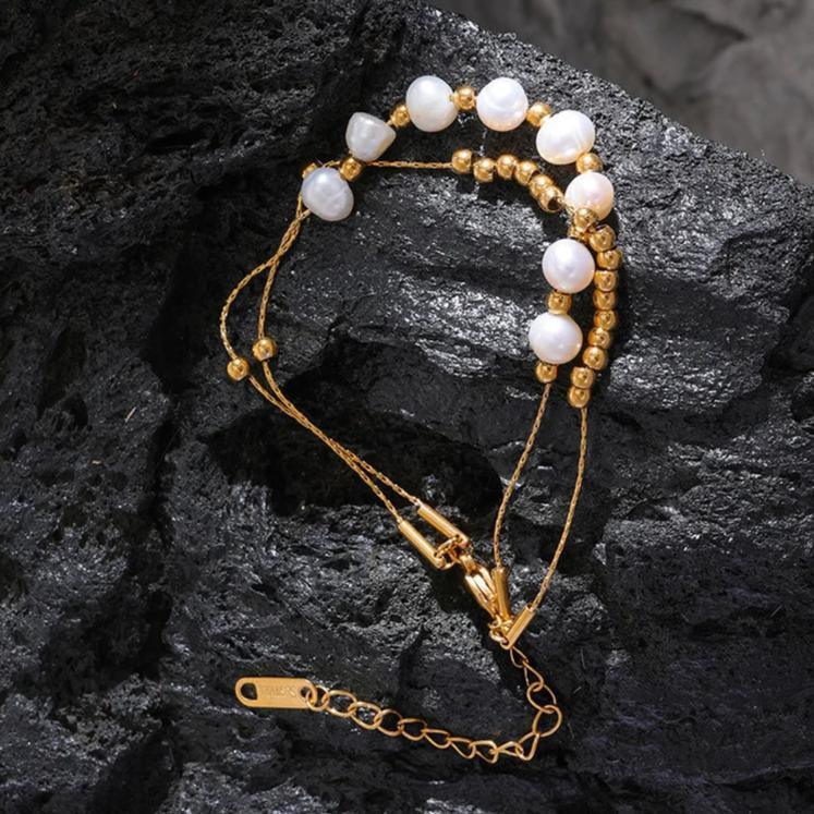 Pulseira com Pérolas Dupla Corrente - Sundian - Sundian