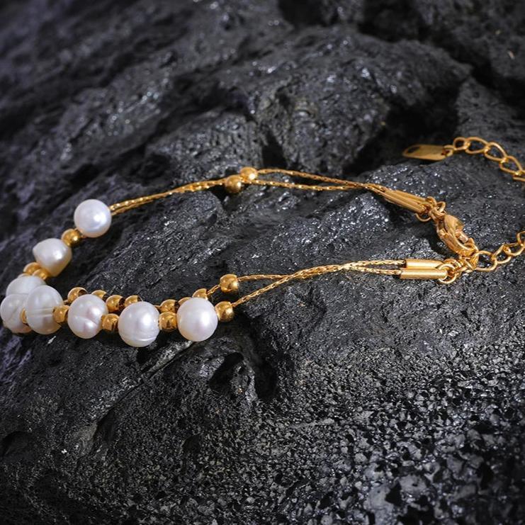 Pulseira com Pérolas Dupla Corrente - Sundian - Sundian