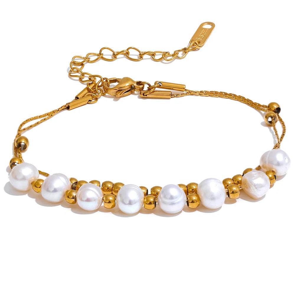 Pulseira com Pérolas Dupla Corrente - Sundian - Sundian