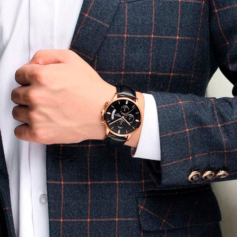 Relógio Masculino Nibosi Luxo Couro - Sundian - Sundian